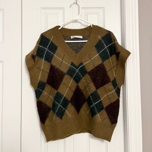 Zara Argyle Patterned Sweater Vest